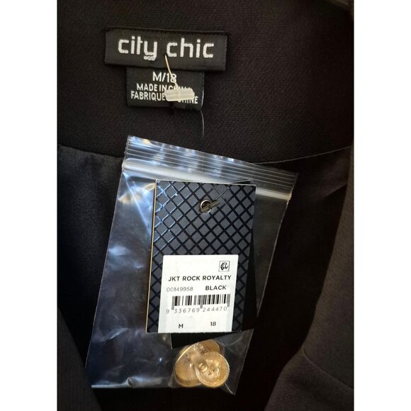 City Chic Black Rock Royalty Double Breasted Gold Tone Buttons Blazer Sz 18 NWT - Picture 7 of 8